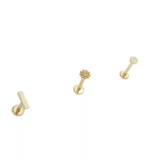 Set Piercing Chapado En Oro 18k Nostril Labret Punto De Luz