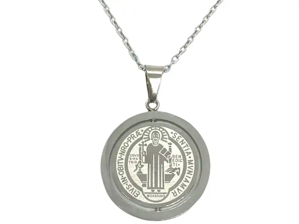 Colgante Medalla San Benito Giratorio Antiestrés Plateado