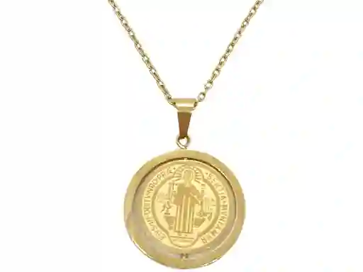 Colgante Medalla San Benito Antiestres Chapado En Oro 18k