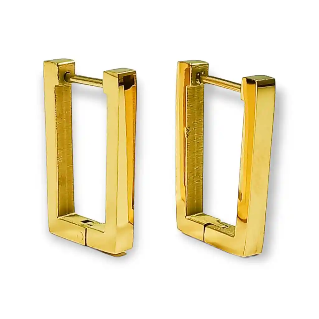 Argolla Aros Huggies Minimalista Rectángulo Moderno Chapada En Oro 18k