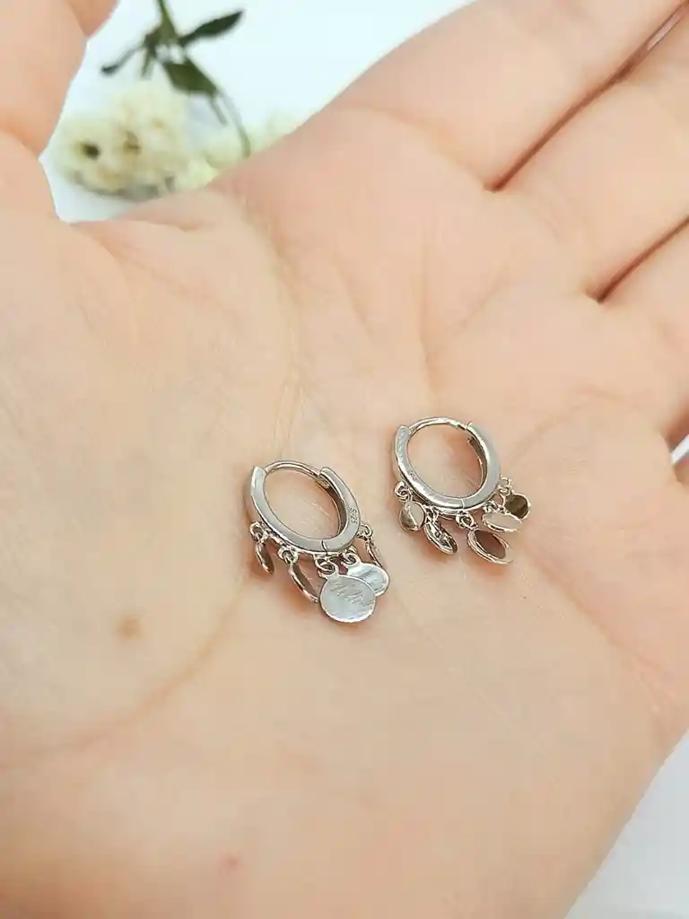 Argolla Huggies Lentejuelas Plata Fina 925