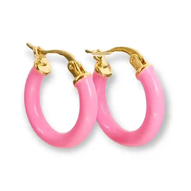 Argollas Hoop Medianas Chapados En Oro 18k Sakura Rosa Chicle