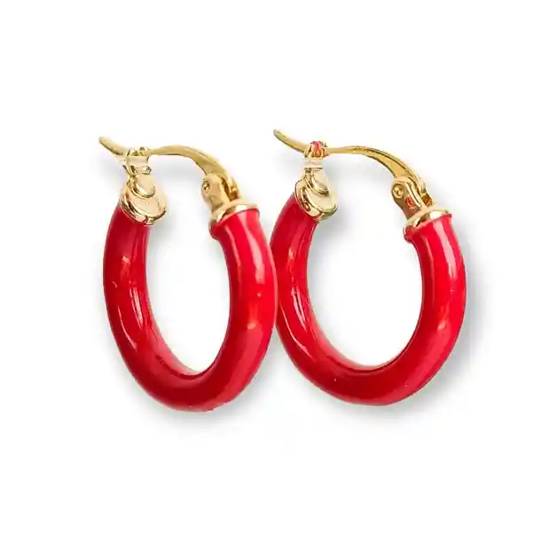 Argollas Hoop Estilo Huggies Chapados En Oro 18k Rojo Cereza