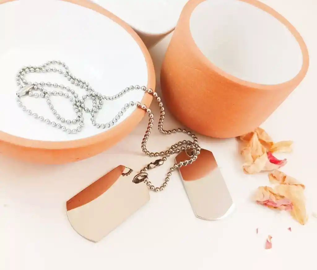 Colgante Doble Etiqueta Placa Acero Estilo Militar Hipoalergenica Plateada