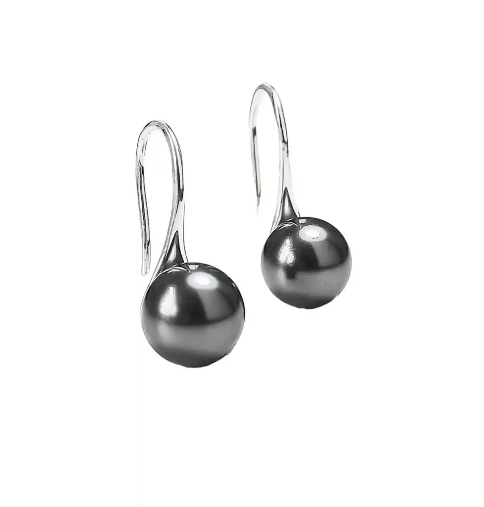 Aros Pendientes Plata Fina 925 Negras Perlas Naturales Agua Dulce