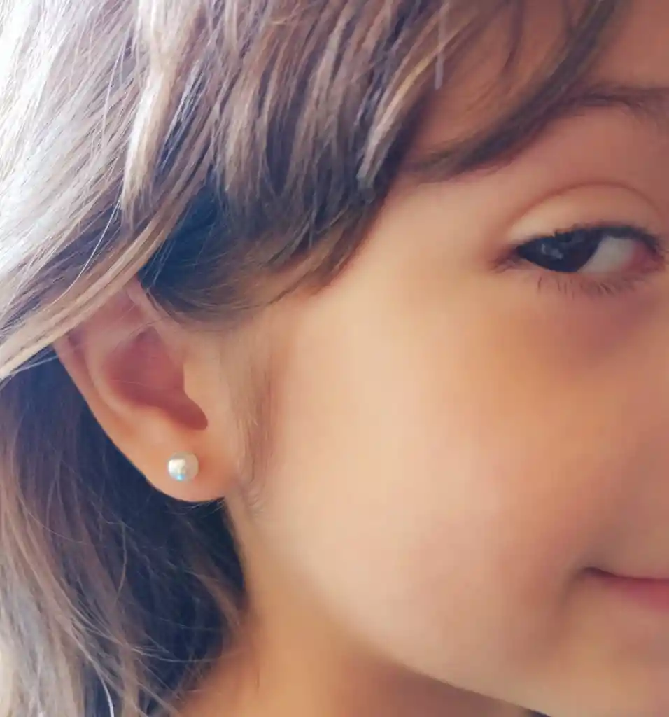 Aros Perla Seguridad 6mm Piercing Helix Chapadas En Oro 18k Niña