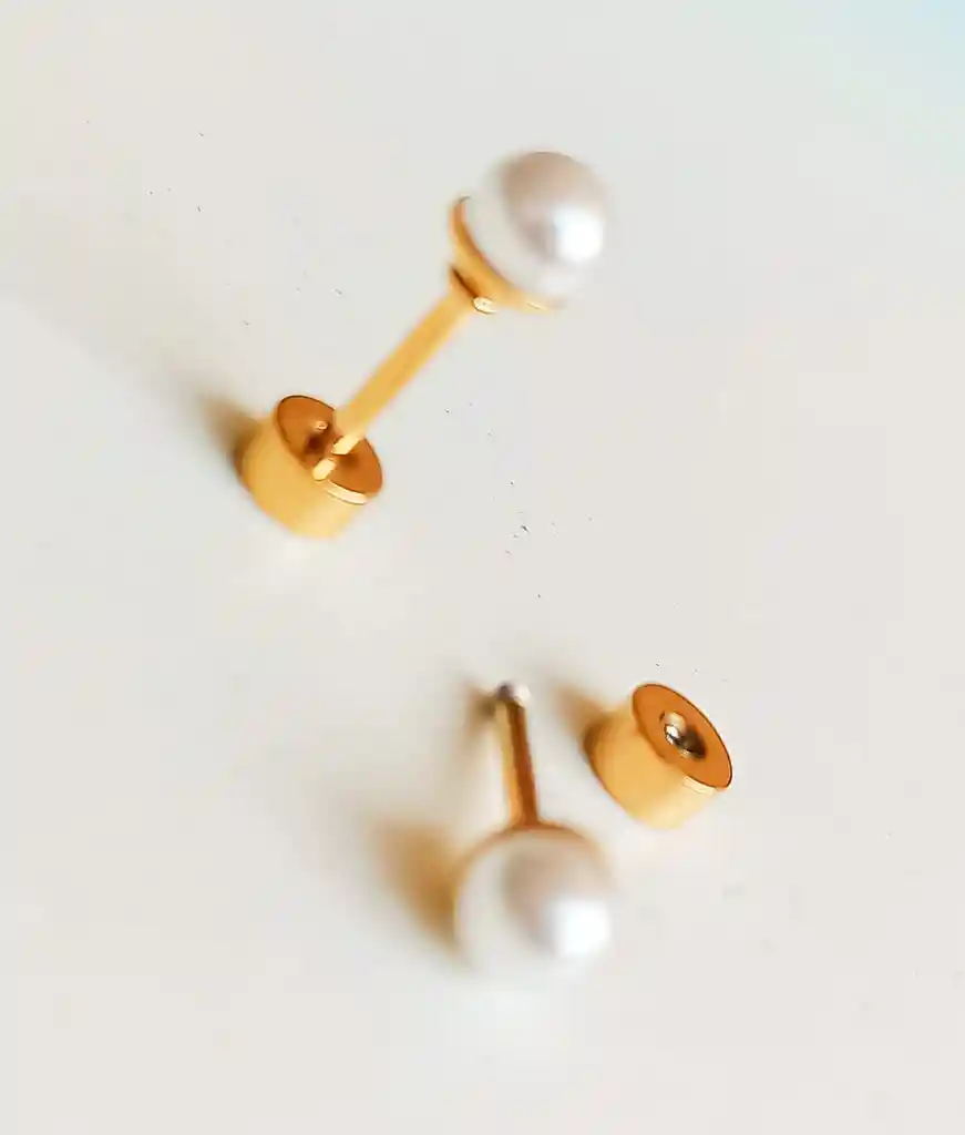 Aros Perla Seguridad 6mm Piercing Helix Chapadas En Oro 18k Niña