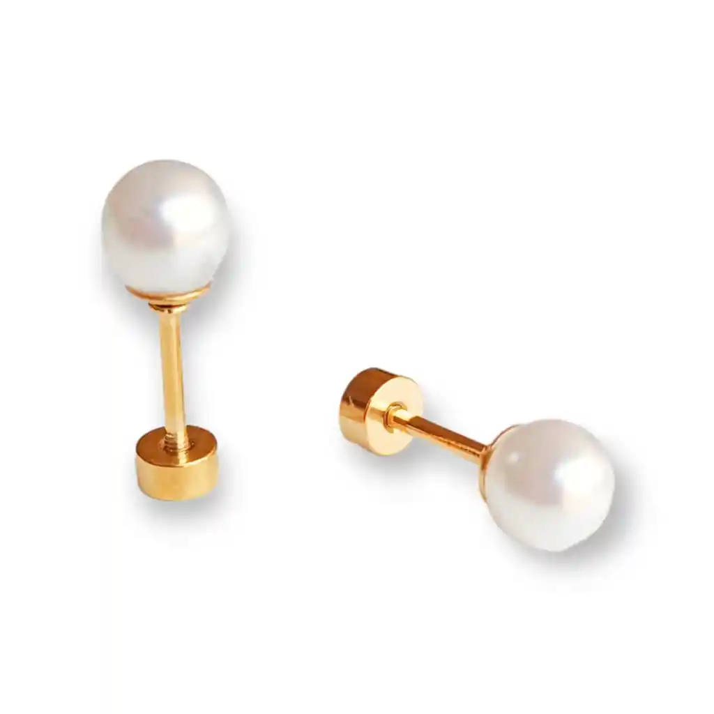 Aros Perla Seguridad 5mm Piercing Helix Chapadas En Oro 18k Niña