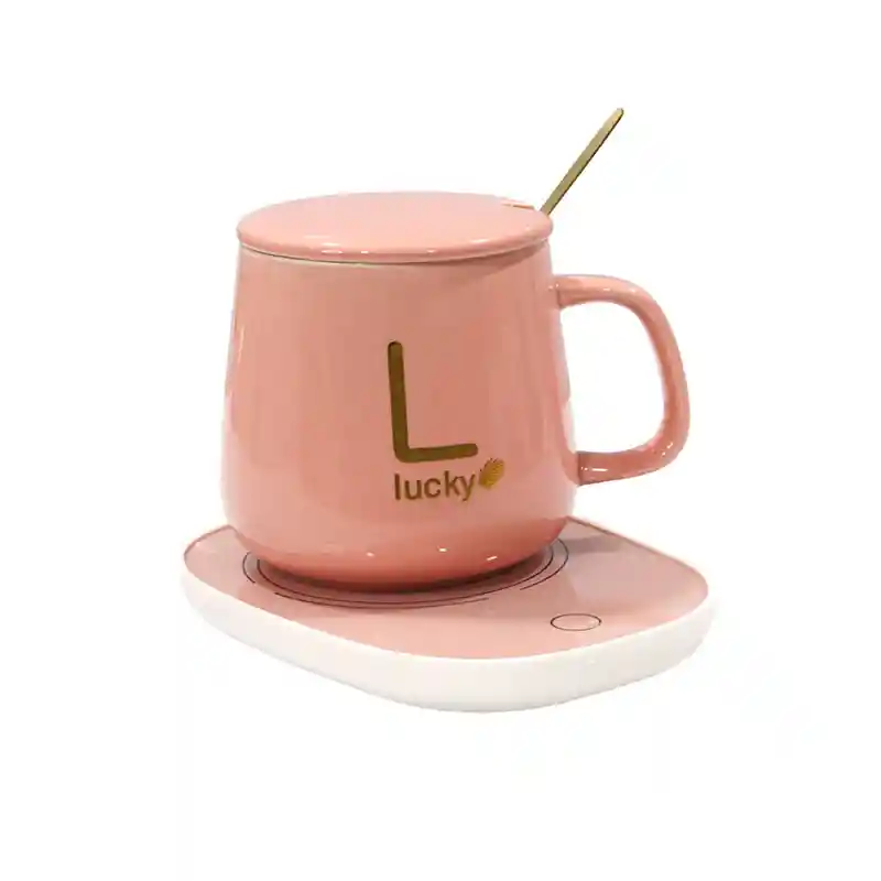 Taza De Café Rosa Con Calentador Eléctrico