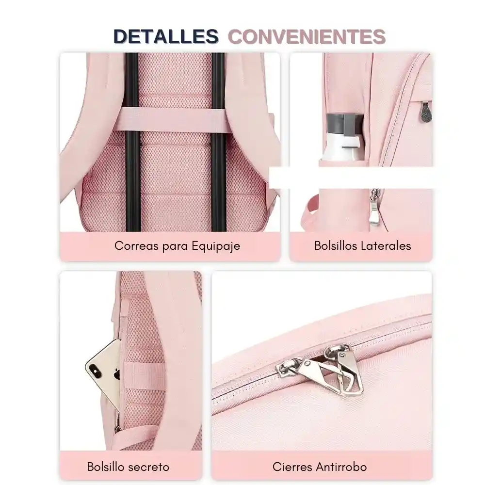 Bagsmart Mochila De Viaje Para Notebook De 15.6" - Rosado