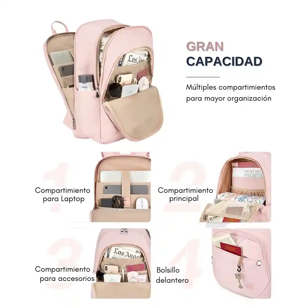 Bagsmart Mochila De Viaje Para Notebook De 15.6" - Rosado