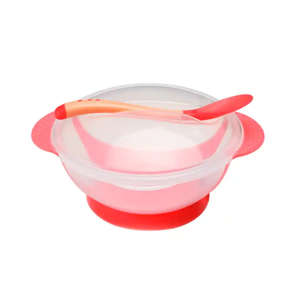 Tazón Con Cuchara Antideslizantes Bowl Silicona Ventosa Bebe (rojo)