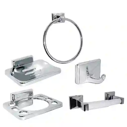 Kit 5 Accesorios Baño Jabonera Toallero Percha Base Confort