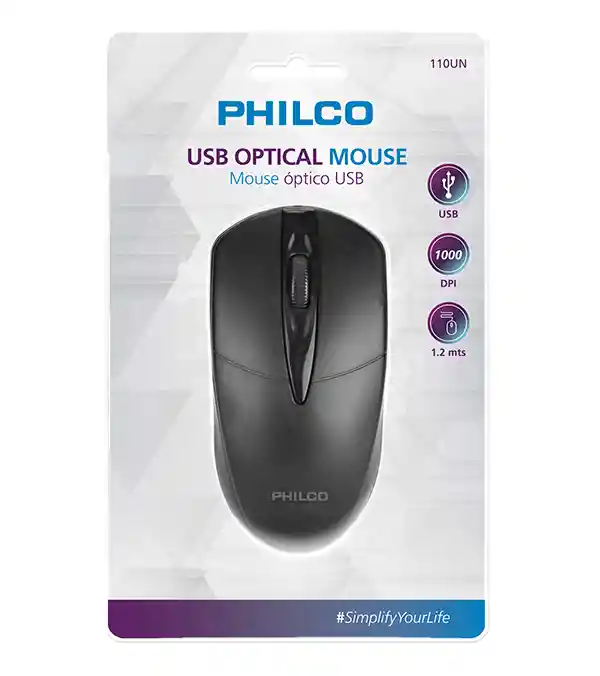 Mouse Philco Optico Con Cable Usb Negro