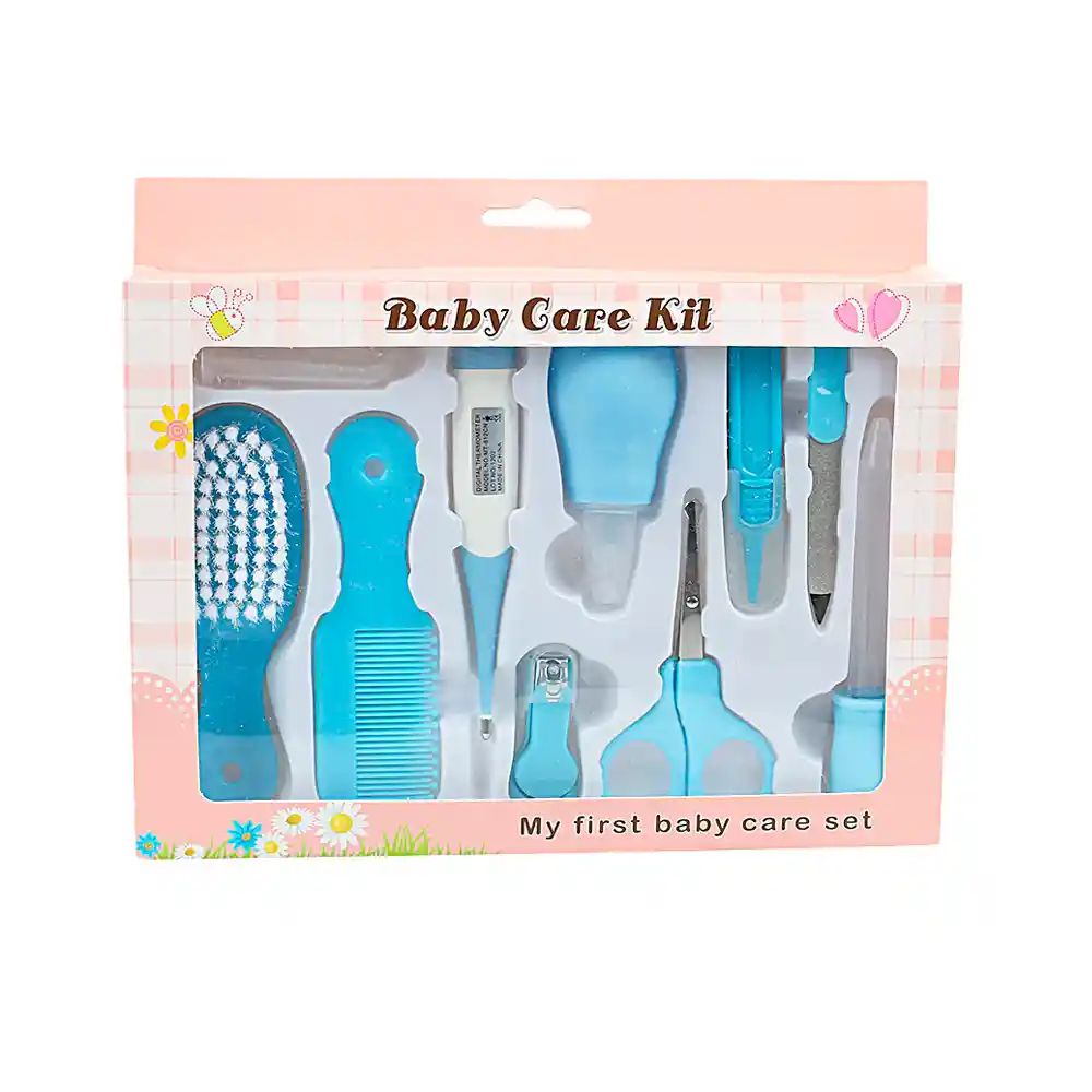 Set Cuidados Bebe 10 En 1 Manicure Peine Termometro Medicina (celeste)