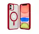Carcasa Iphone 11 Magsafe Transparente Bordes Rojo+lamina Completa 21d