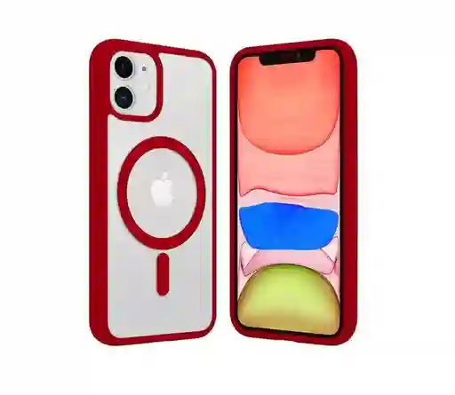 Carcasa Iphone 11 Magsafe Transparente Bordes Rojo+lamina Completa 21d