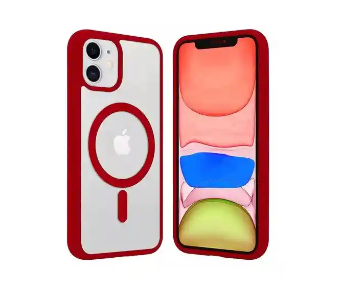 Carcasa Iphone 11 Magsafe Transparente Bordes Rojo+lamina Completa 21d