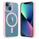 Carcasa Iphone 13 Magsafe Transparente Con Bordes Rosado+lamina Completa 21d