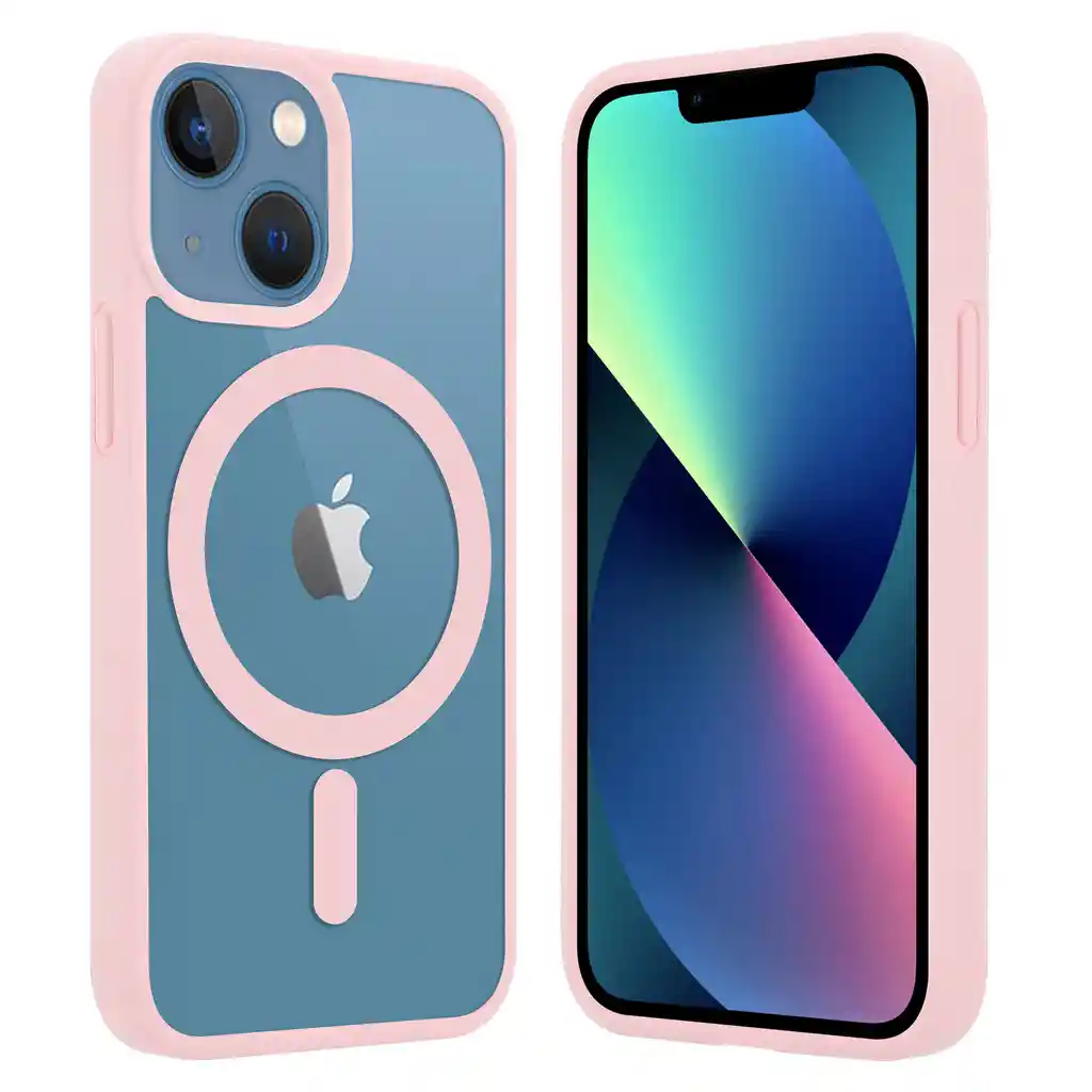 Carcasa Iphone 13 Magsafe Transparente Con Bordes Rosado+lamina Completa 21d