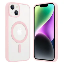 Carcasa Iphone 14pro Magsafe Transparente Con Bordes Rosados+lamina Completa 21d