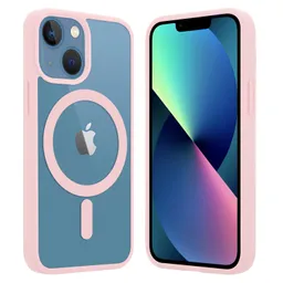 Carcasa Iphone 14pro Max Magsafe Transparente Con Bordes Rosados +lamina Vidrio Completa 21d