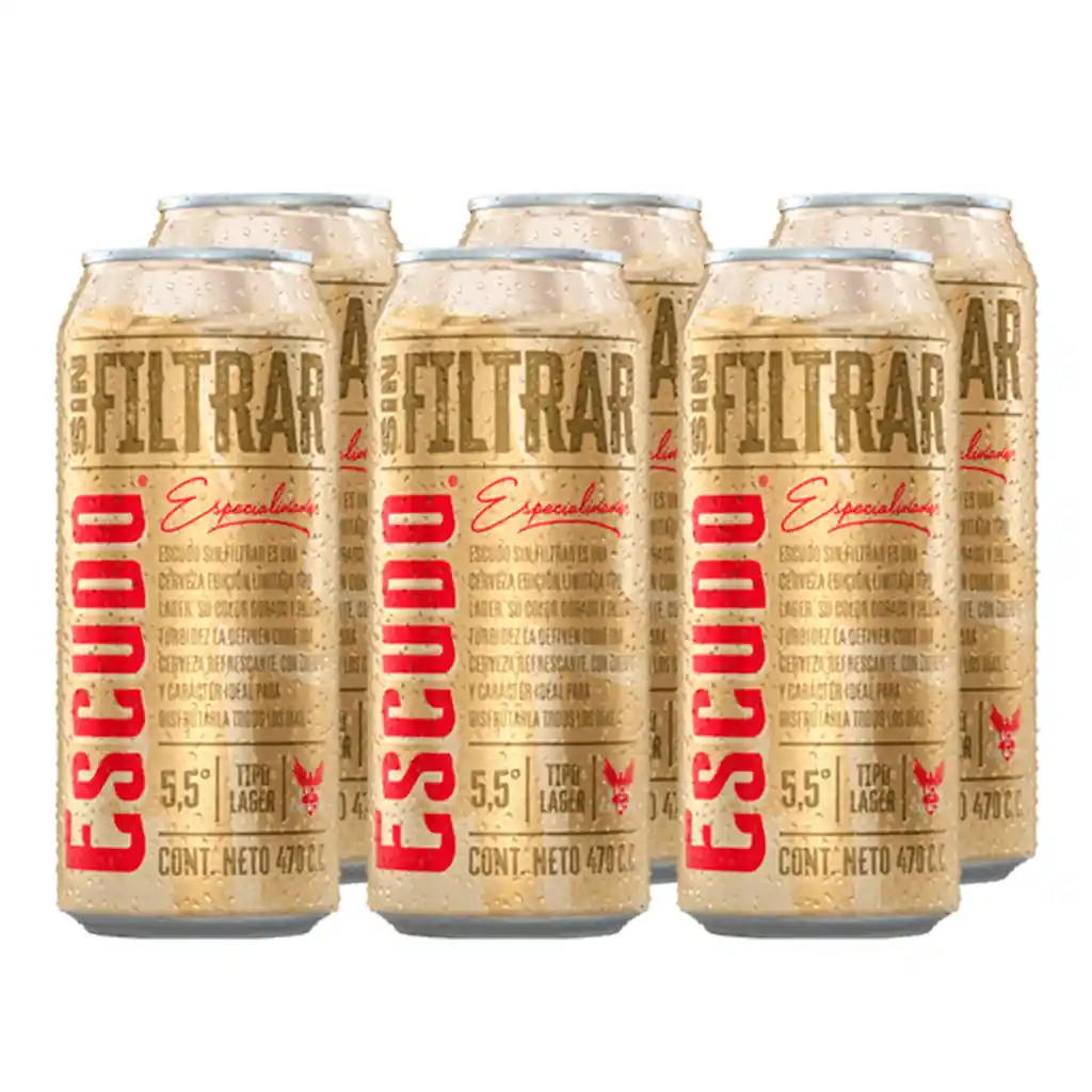 6 Cervezas Escudo Sin Filtrar 5,5° En Lata 470cc