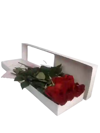 Caja Rectangular Con 6 Rosas