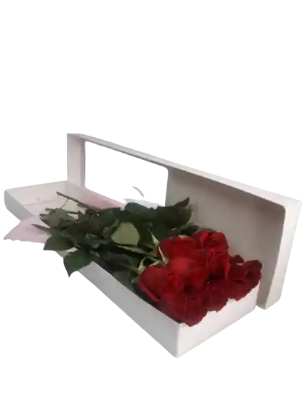 Caja Rectangular Con 6 Rosas