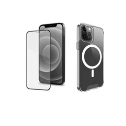Carcasa Transparente Magsafe Iphone 12 + Lamina De Vidrio Completa