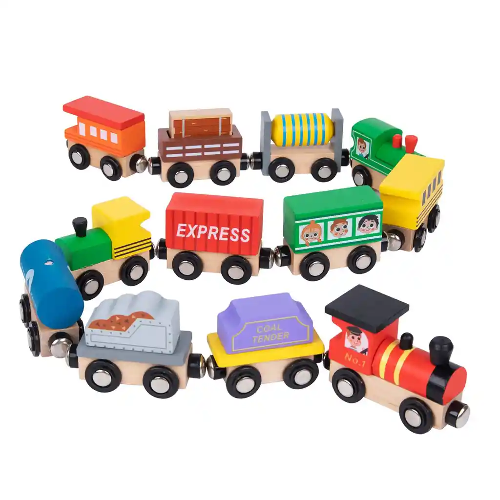 Juego De Tren Y Vagón De Madera 12 Piezas Tooky Toy