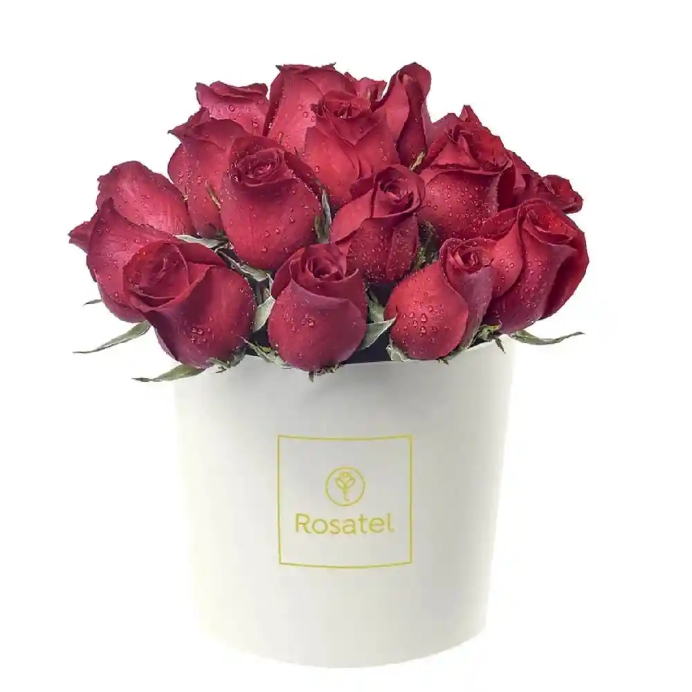 Sombrerera Crema Mediana Con 21 Rosas Rojas