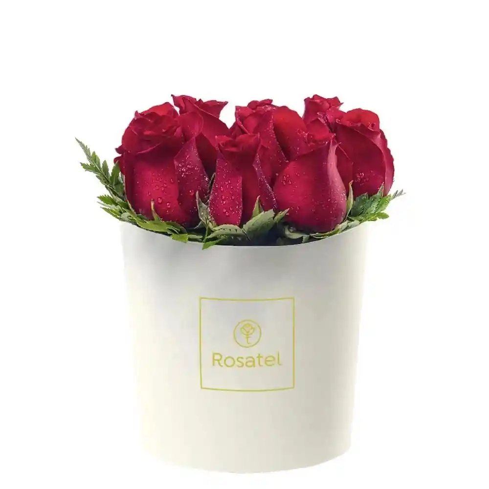 Sombrerera Crema Con 9 Rosas Rojas