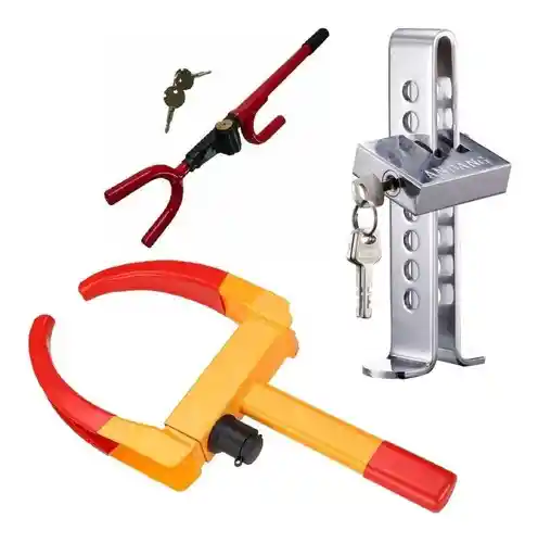 Set Seguridad Traba Volantes Anti Robo + Pedal + Traba Rueda