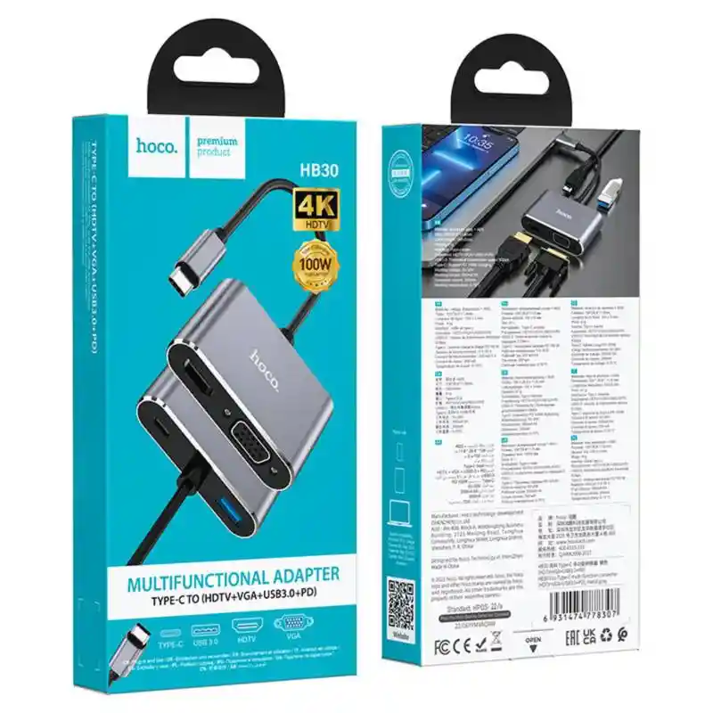 Adaptador Tipo C A Hdmi/usb/vga Metalico De Gran Dureza