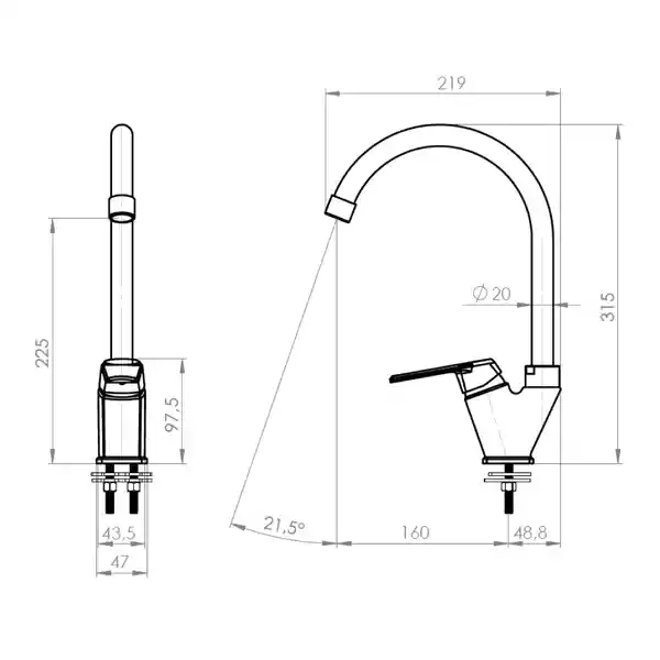 Monomando Grifo Llave Lavaplatos Fregadero Módena Stretto