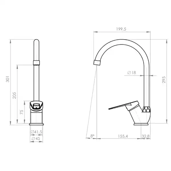 Llave Grifería Monomando Lavaplatos Vertical Cincinnati Pmb