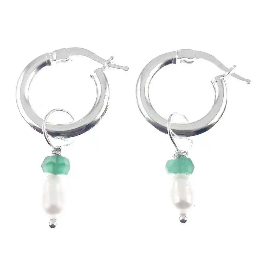 Aros Dúo De Piedra Natural De Aventurina, Perlas De Río Y Plata