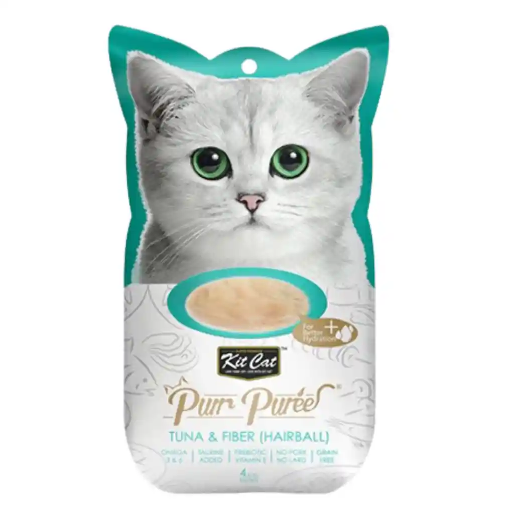 Kit Cat, Snack Cremoso Para Gatos, Sabor Atún Y Fibra (bola De Pelos)