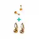 Pack Aros Abridor Argollas Huggies Esfera Chapada En Oro 18k