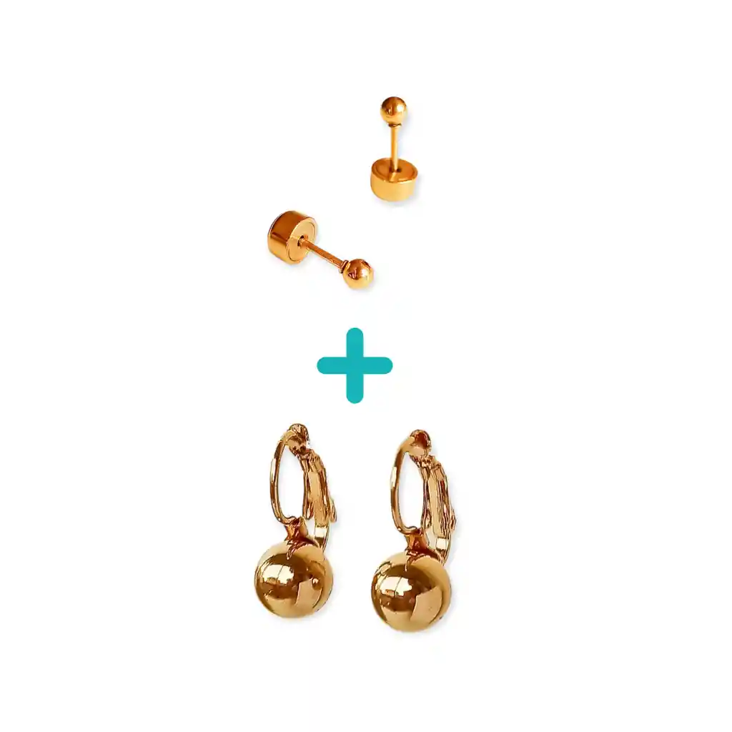 Pack Aros Abridor Argollas Huggies Esfera Chapada En Oro 18k