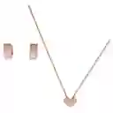 Set Conjunto Cadena Argolla Corazon Zirconia Chapada En Oro Rosa 18k