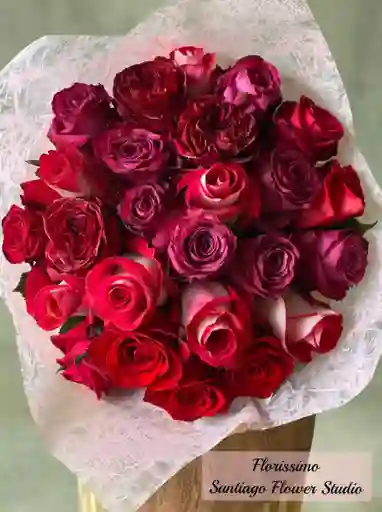 25 Rosas Mix Bicolor. En Tonos Rojos-burdeo