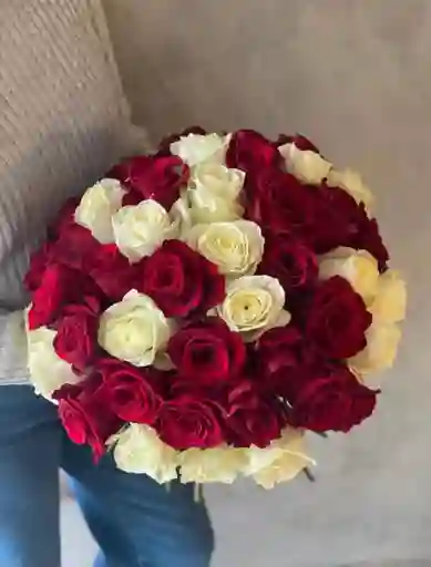 50 Rosas Mix Bicolor En Tonos Rojos-blancos