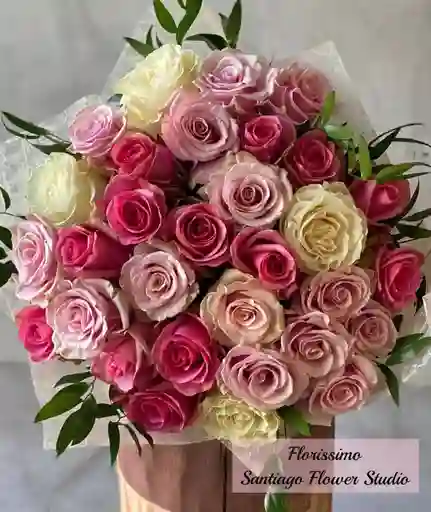 50 Rosas Mix Bicolor En Tonos Rosado Intenso-claro