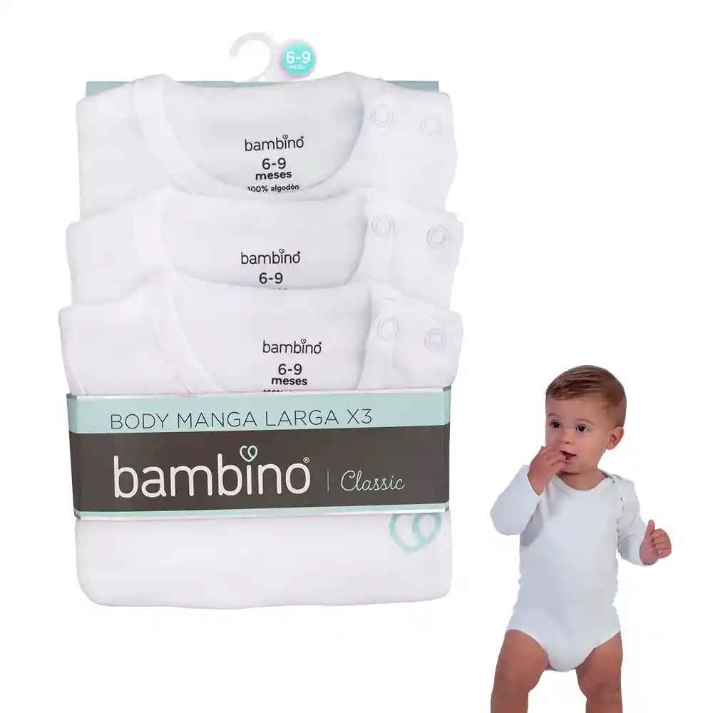 Tripack Body Manga Larga Unisex Blanco Bambino Ropa Bebe 6-9 Meses