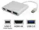 Adaptador Hub 3 En 1 Usb Tipo C A Usb-c Hdmi Usb3.0 Para Mac