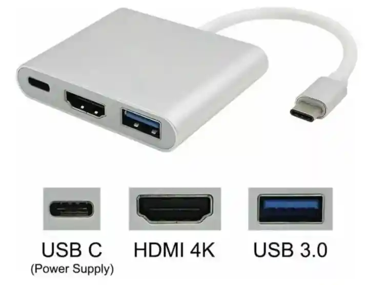 Adaptador Hub 3 En 1 Usb Tipo C A Usb-c Hdmi Usb3.0 Para Mac