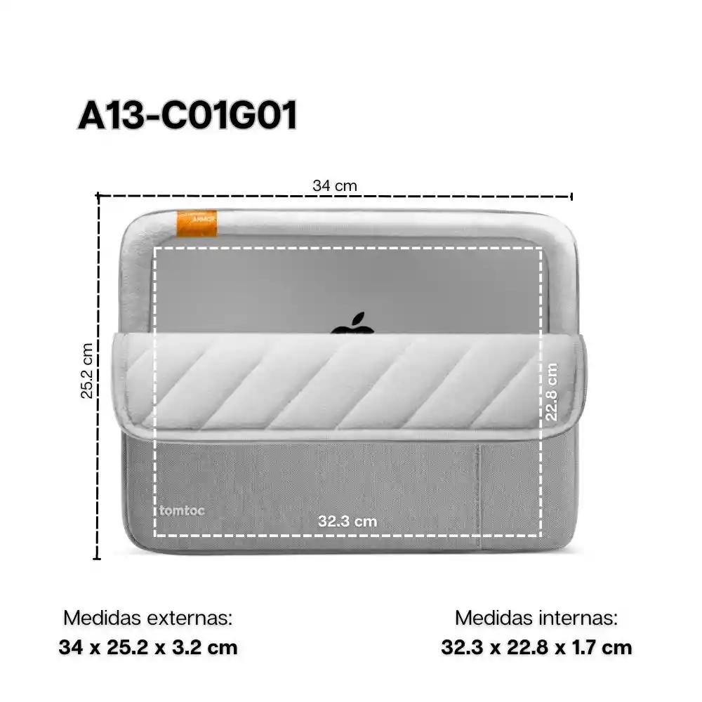 Tomtoc Funda A13 Protección 360° Para Laptop 13,5" - Gris