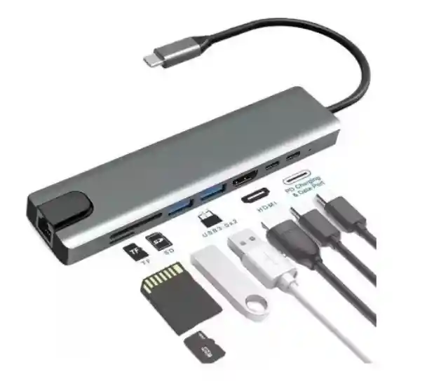 Hub Adaptador Usb Tipo C 8 En 1 - Macbook, Windows Ethernet